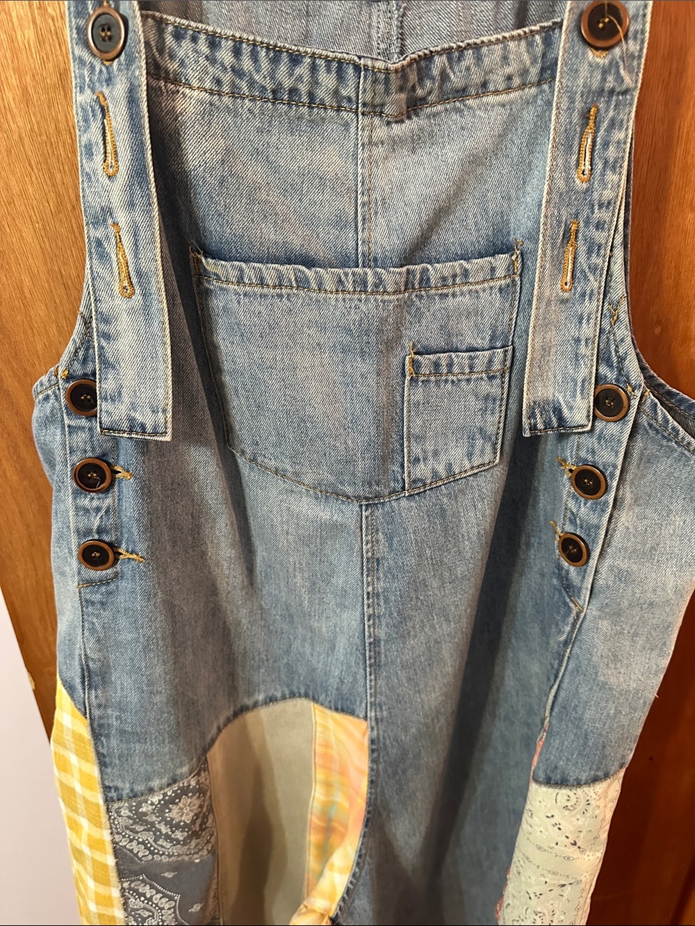 Patchwork Denim Overalls Jumpsuit - Blue - Picture 5 of 5